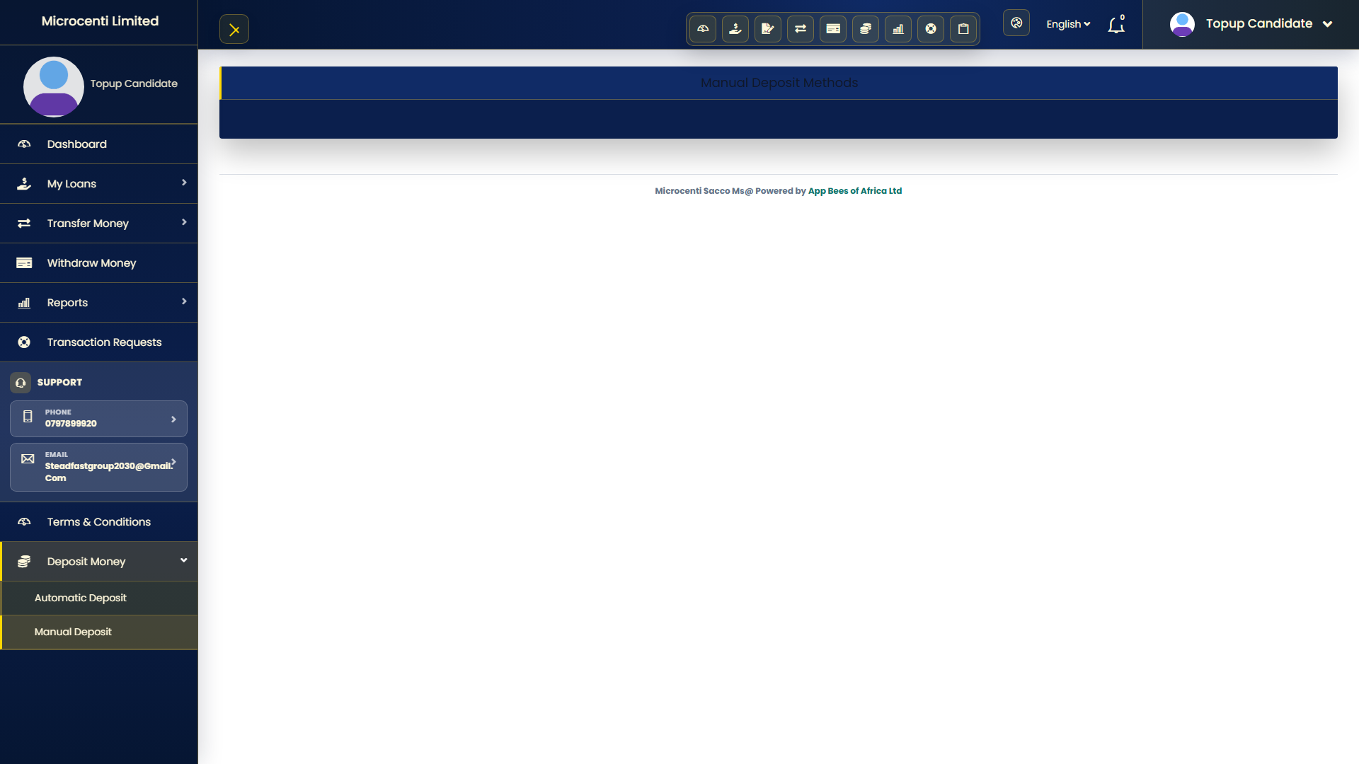 Manual deposit screenshot