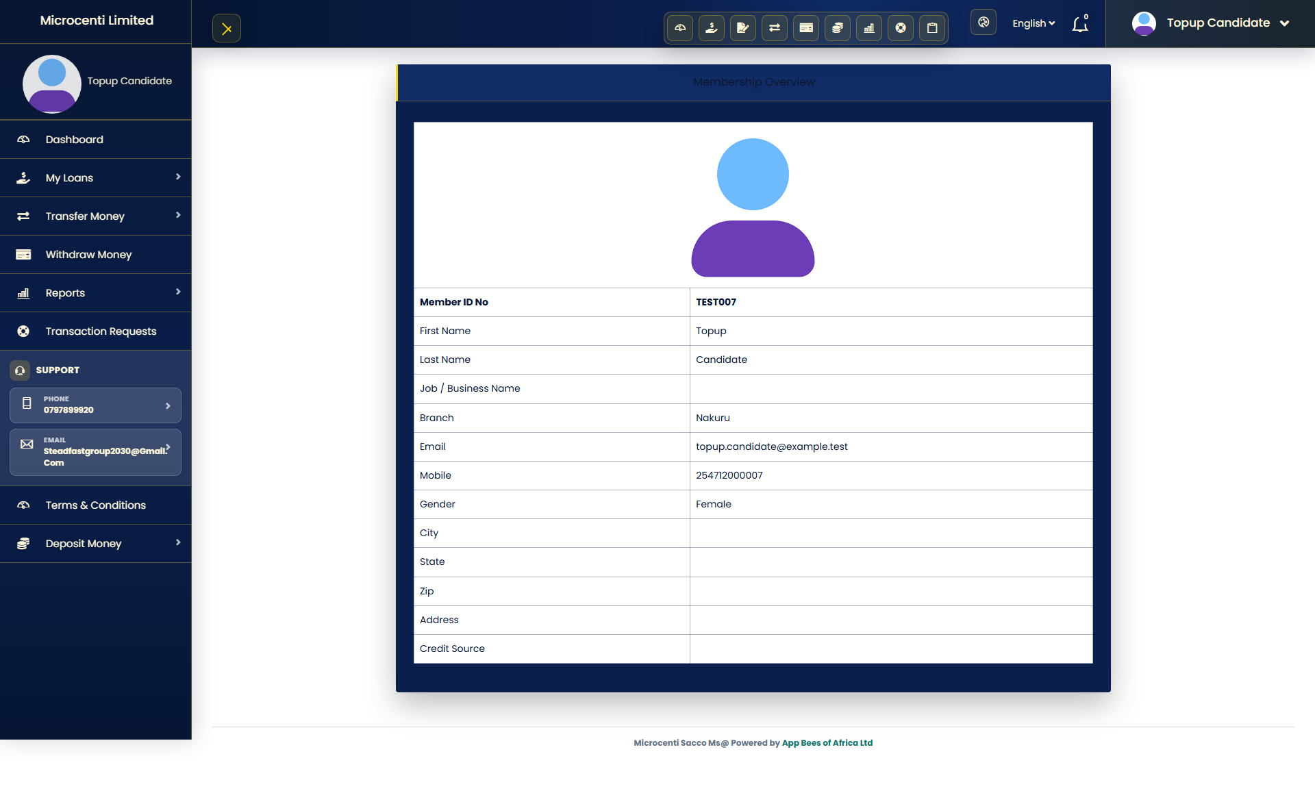 Customer membership screenshot